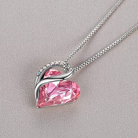 Heart Necklace with Crystal Pendant - Picture 2 of 4